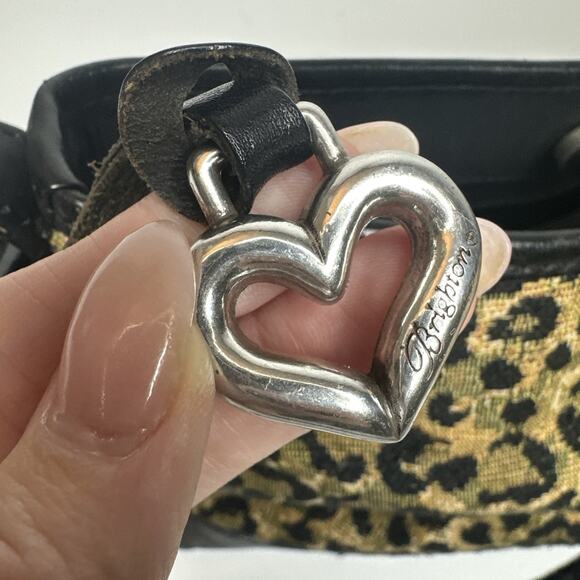 Brighton Leopard Animal Print Leather Shoulder Bag Silver Hardware Braided Strap - Picture 11 of 16